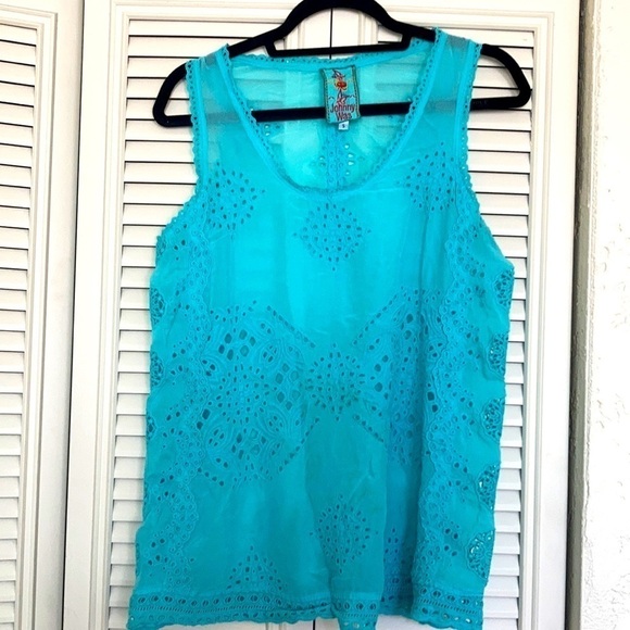 𝅺JOHNNY WAS Embroidered floral eyelet sleeveless blouse.S. As is . - Picture 2 of 8